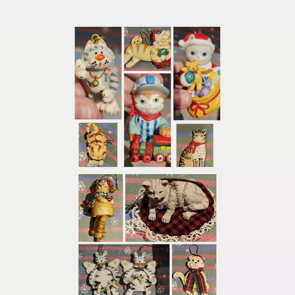 Lot of 11 Various Cat Kitten Hanging Christmas Holiday Ornaments Decor
